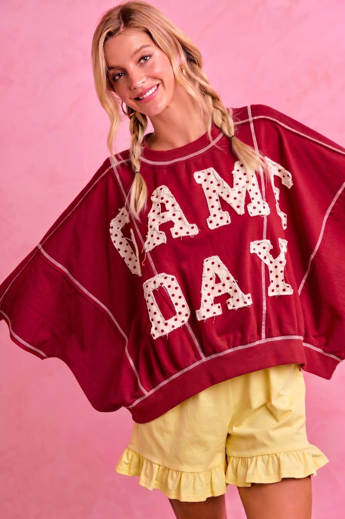 BIBI GAMEDAY THEME POLKA DOT LETTER PATCHED CUT EDGE TOP