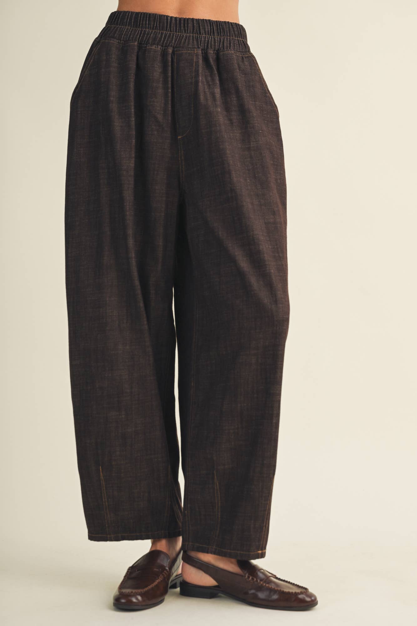 Structured Denim Wide-Leg Crop Trousers