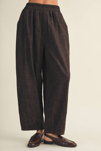 Structured Denim Wide-Leg Crop Trousers