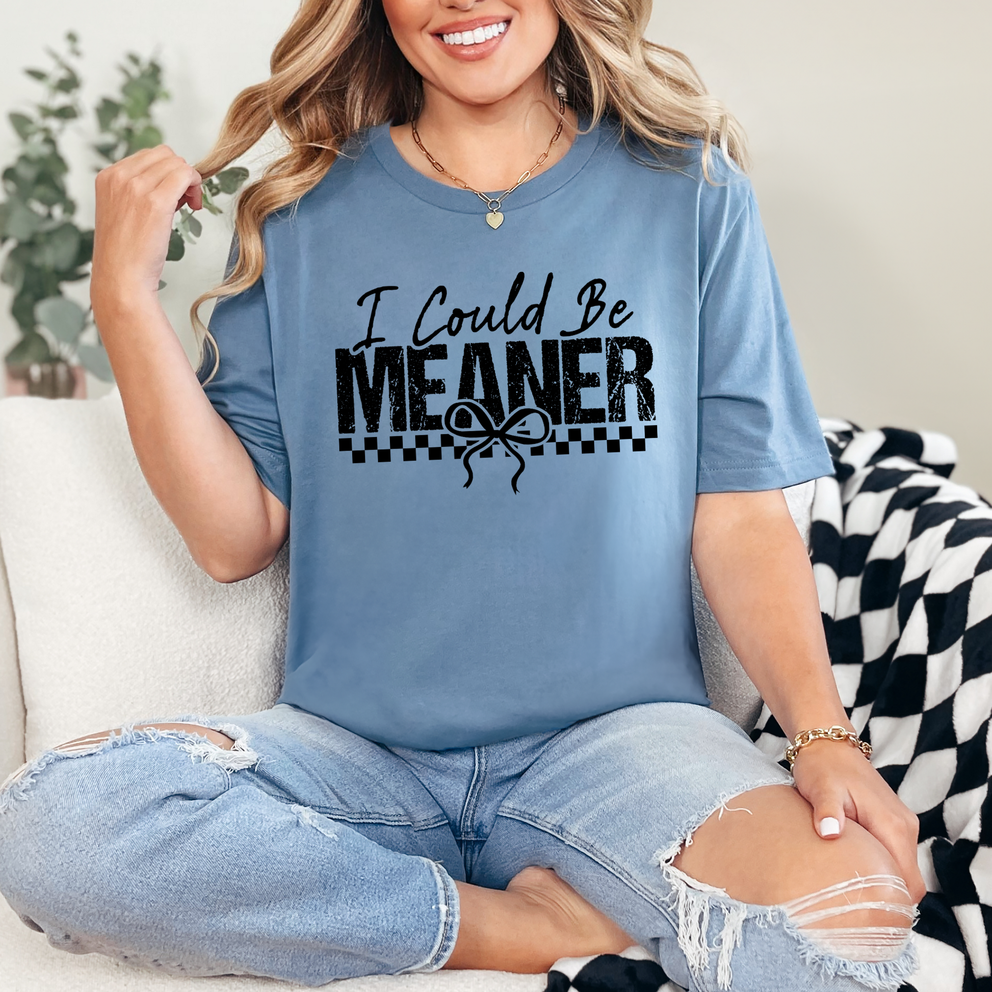 Wholesale I Could Be Meaner Graphic Tee - Steel Blue Tee