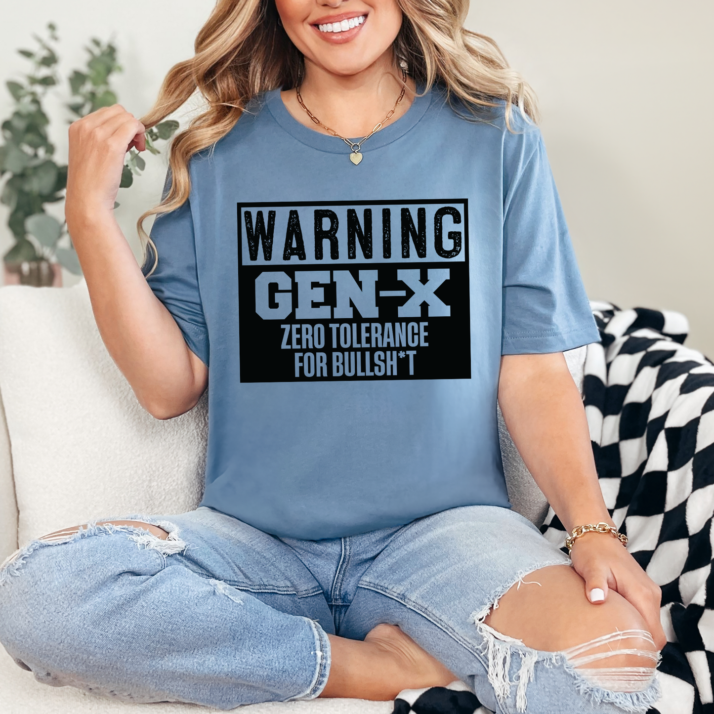 Wholesale Warning Gen-X Graphic Tee - Steel Blue Tee