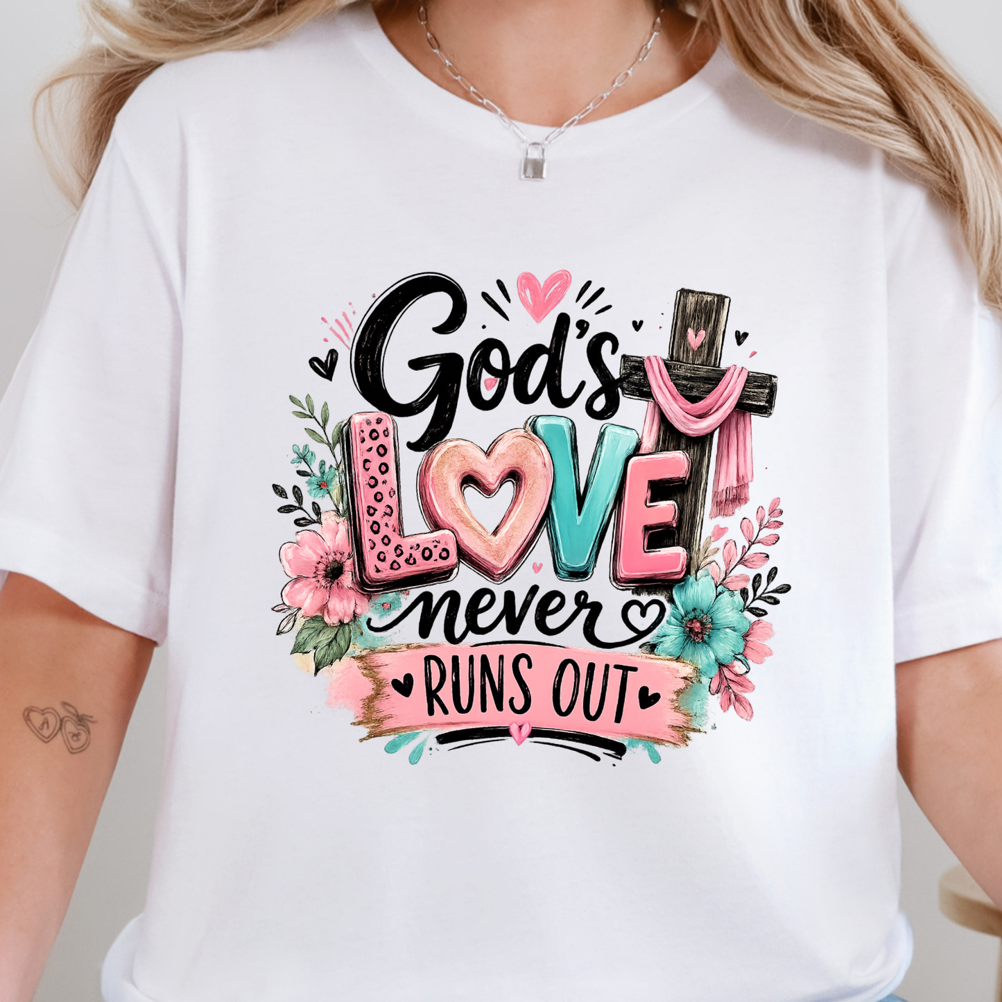 Wholesale God's Love Never Runs Out Graphic Tee - White