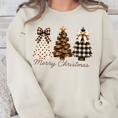 Wholesale Rustic Plaid Christmas Trees Graphic Sweatshirt - Sand