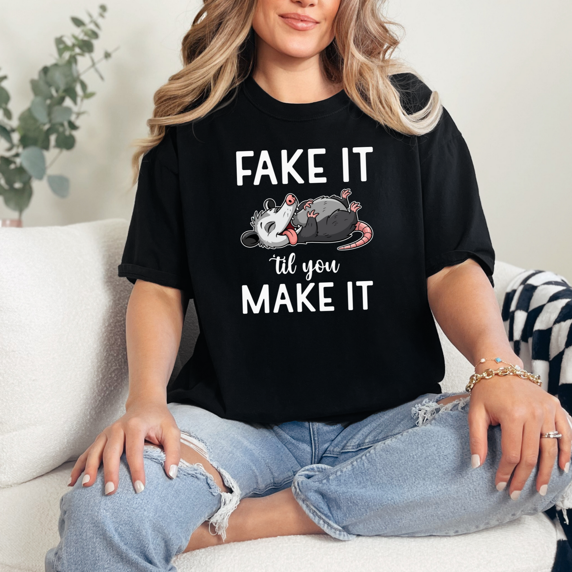 Wholesale Fake It Til You Make It Graphic Tee - Black Tee