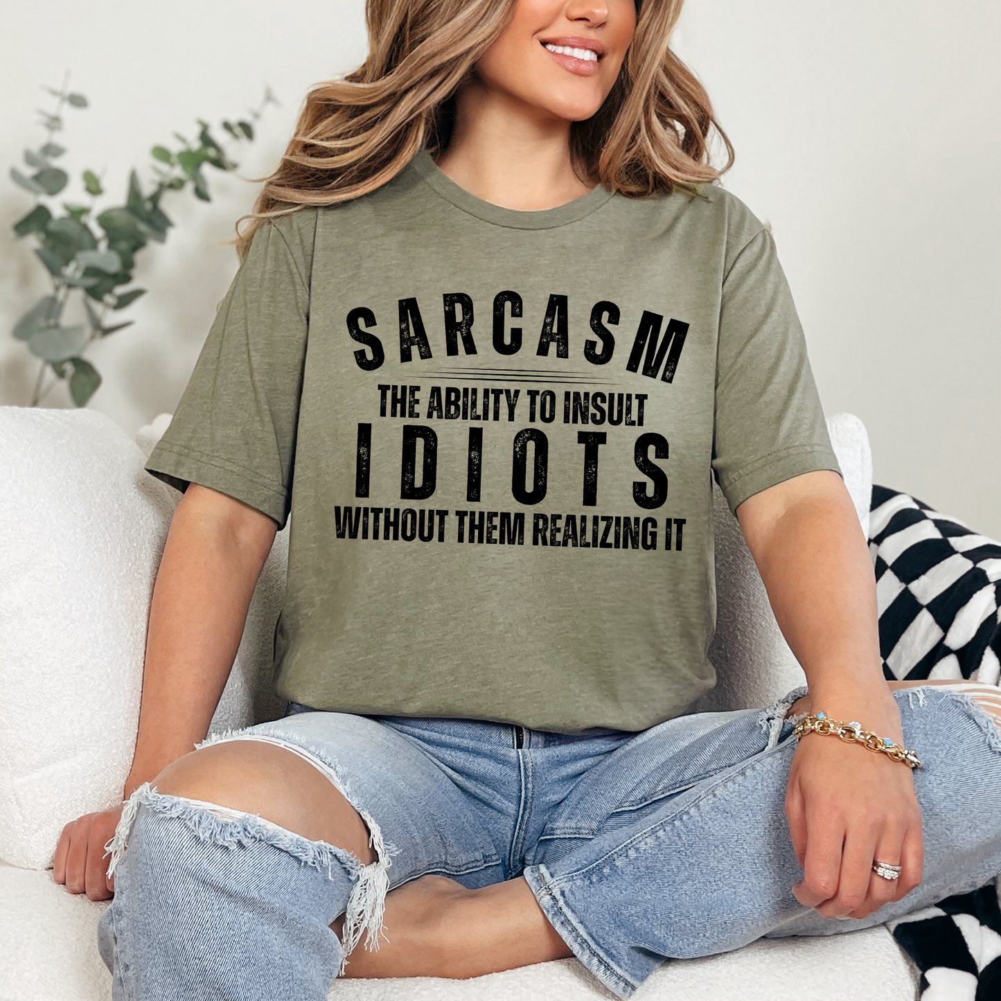 Wholesale Sarcasm Ability to Insult Idiots Graphic Tee - Heather Olive Tee
