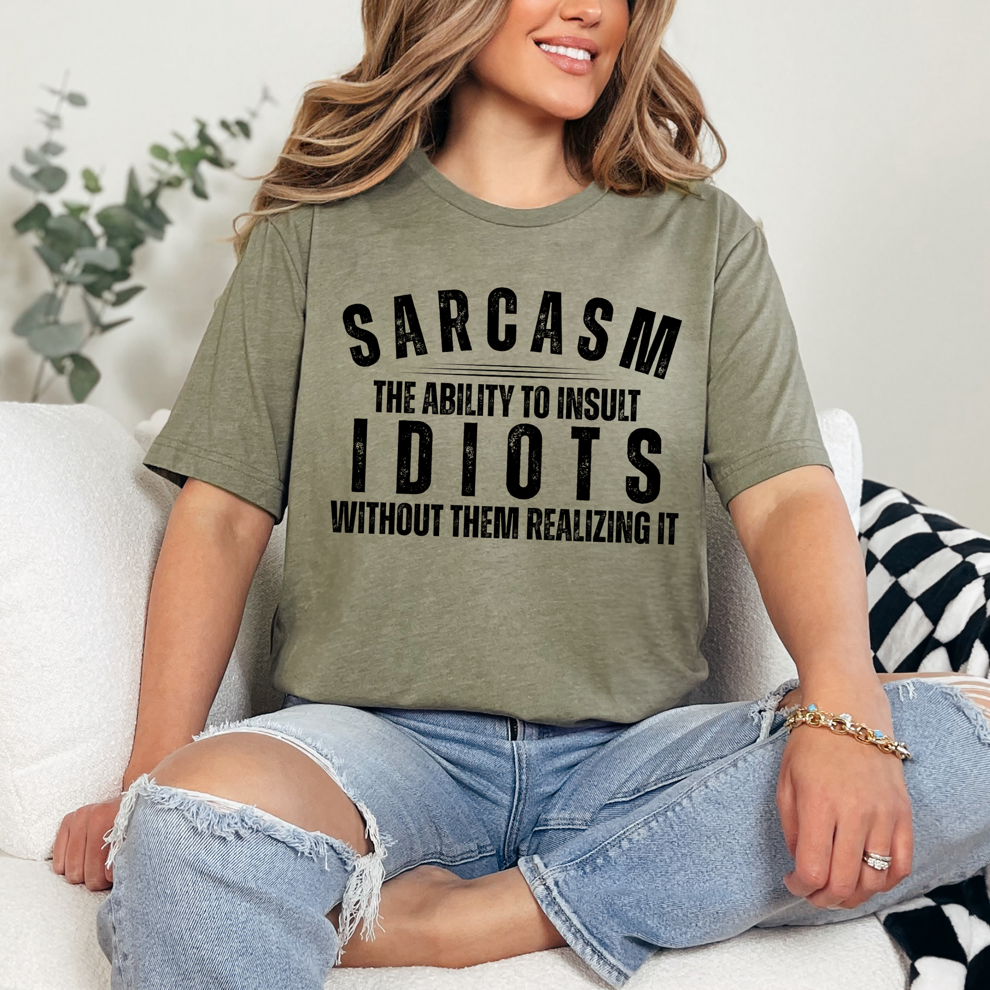 Wholesale Sarcasm Ability to Insult Idiots Graphic Tee - Heather Olive Tee