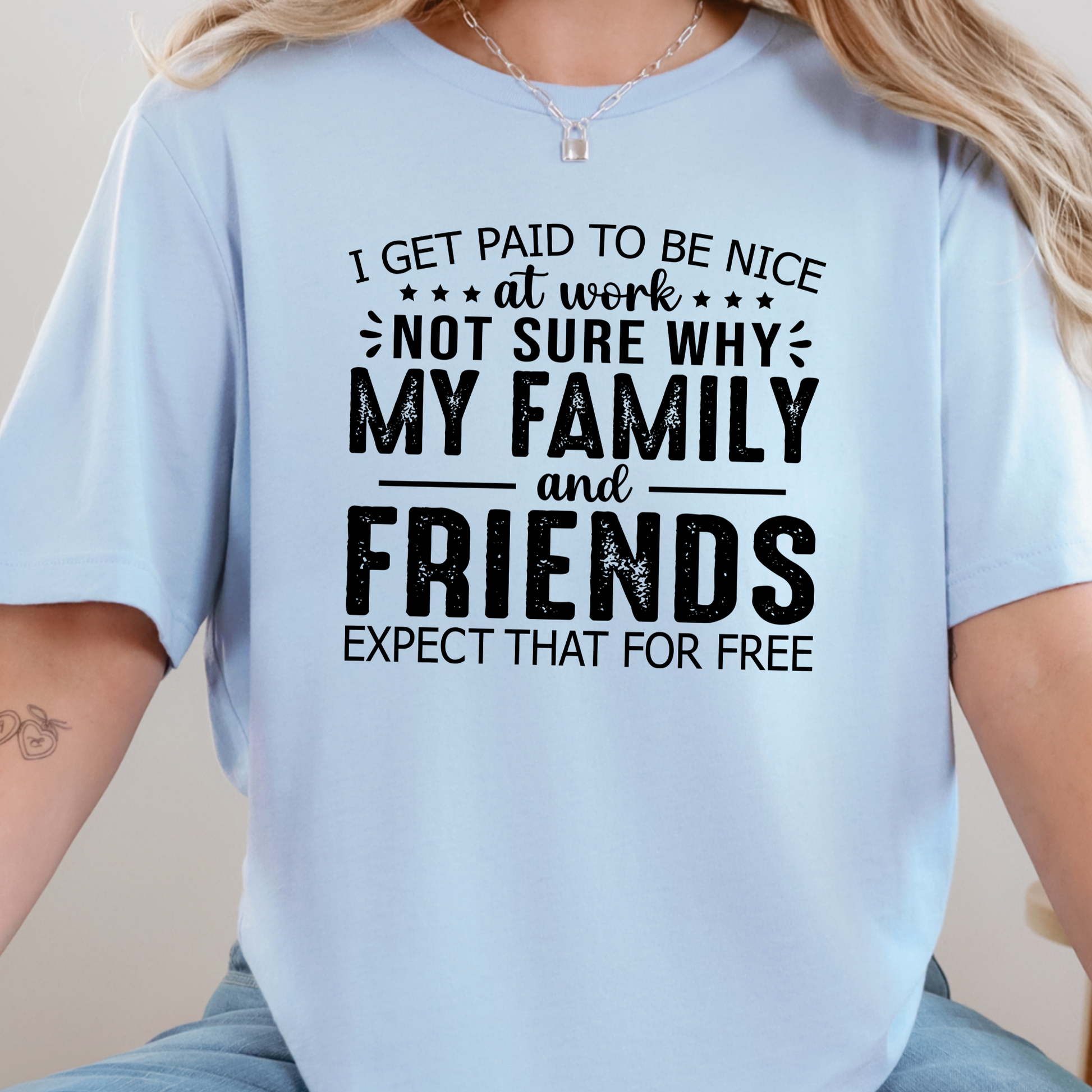 Wholesale Paid to Be Nice at Work Graphic Tee - Baby Blue