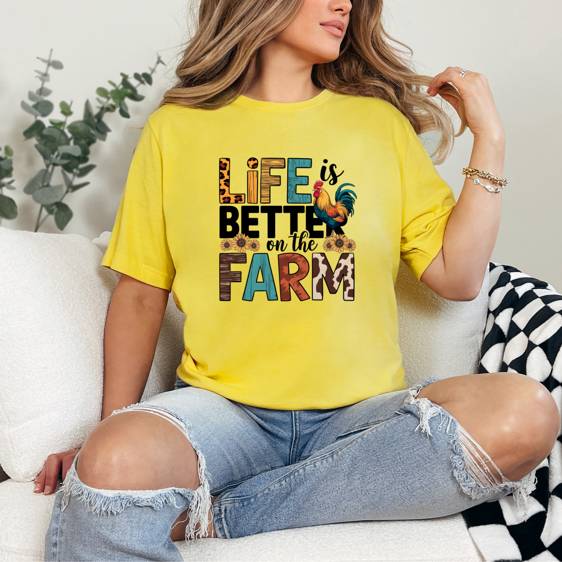 Wholesale Life is Better Farm Graphic Tee - Heather Yellow Gold Tee