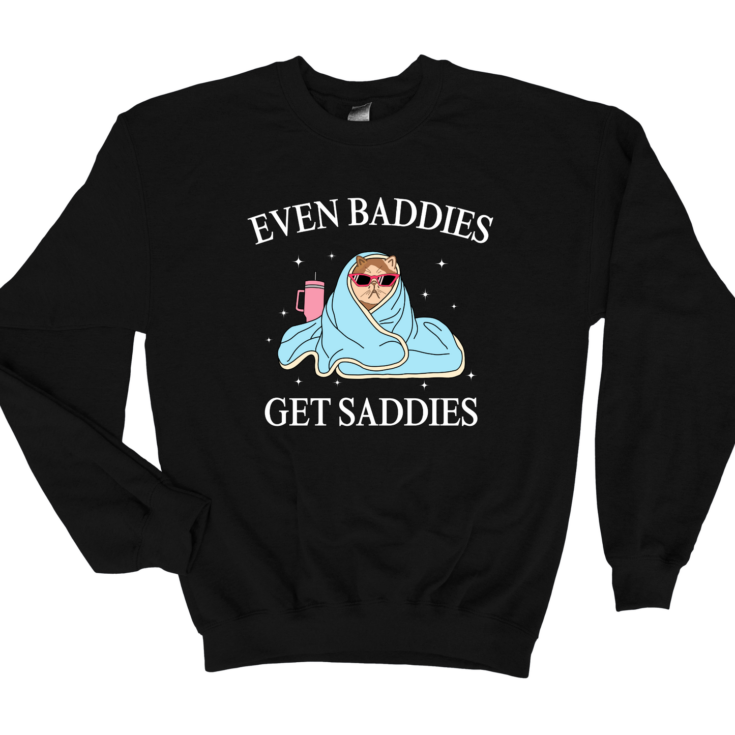 Wholesale Even Baddies Get Saddies Graphic Tee - Black Tee