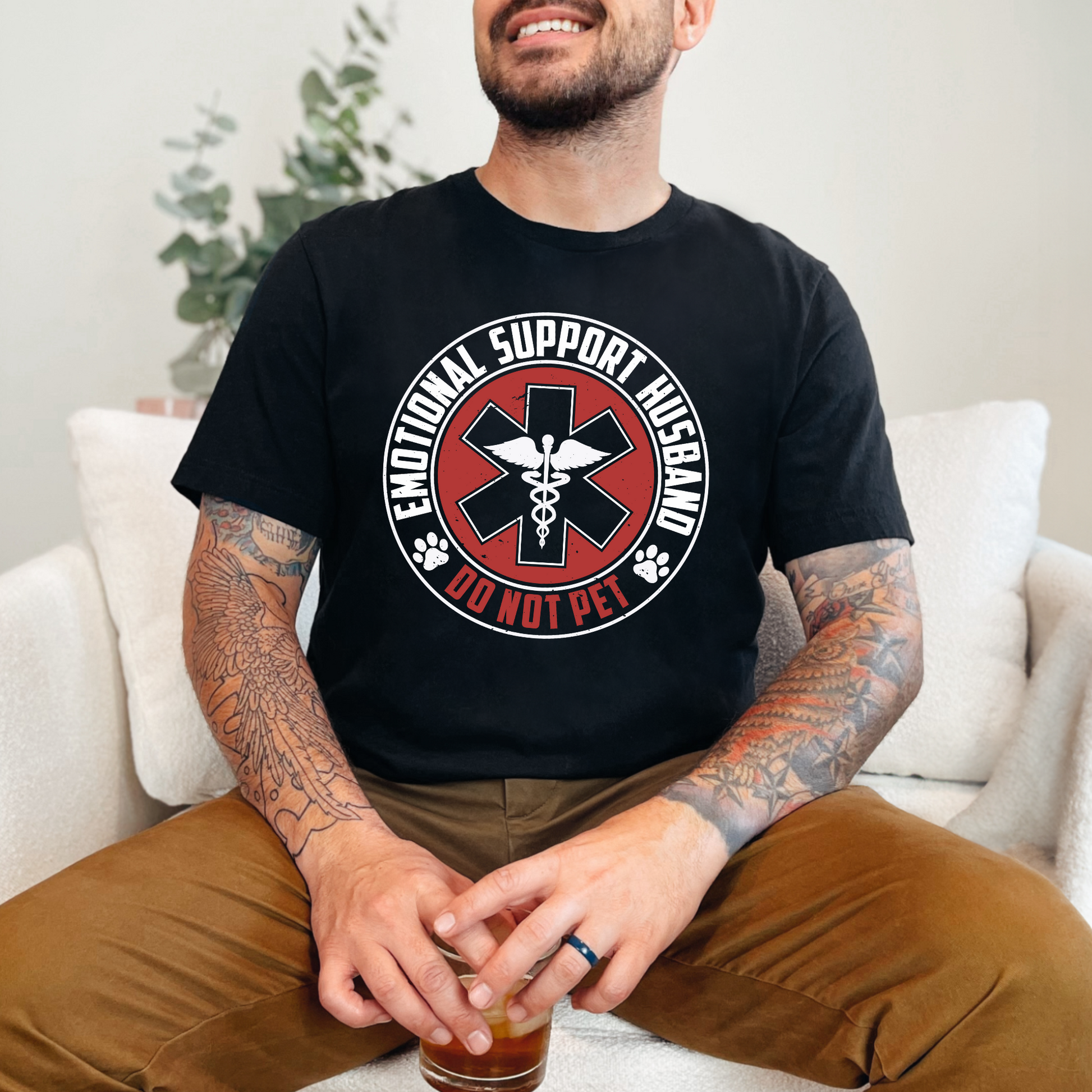 Wholesale Emotional Support Husband Graphic Tee - Black Tee