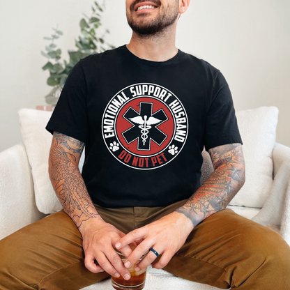Wholesale Emotional Support Husband Graphic Tee - Black Tee
