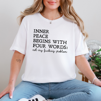 Wholesale Inner Peace Begins with Four Words Graphic Tee - White Tee