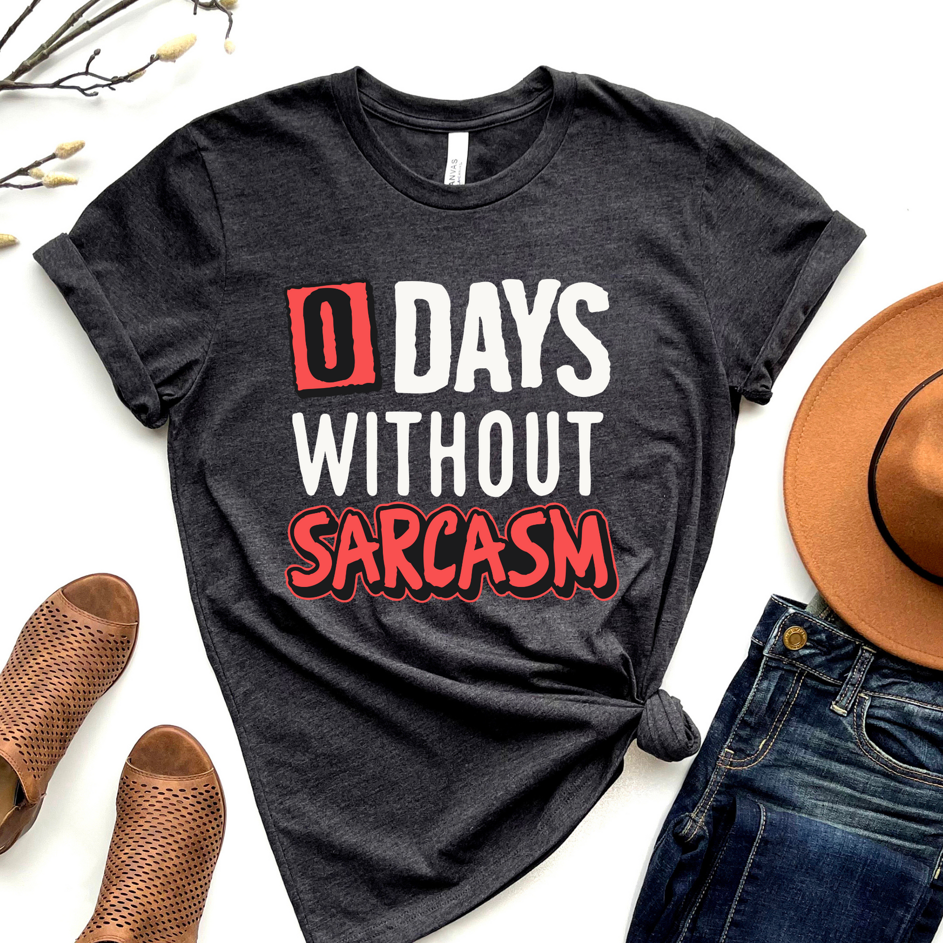 Wholesale 0 days without sarcasm Graphic Tee - Black Tee