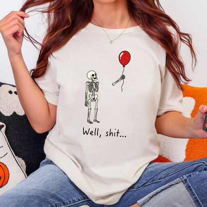Wholesale Skeleton Red Balloon Graphic Tee - Natural