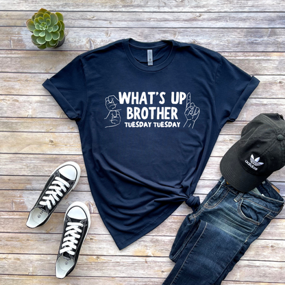 Wholesale What's up Brother Graphic Tee - Navy Tee