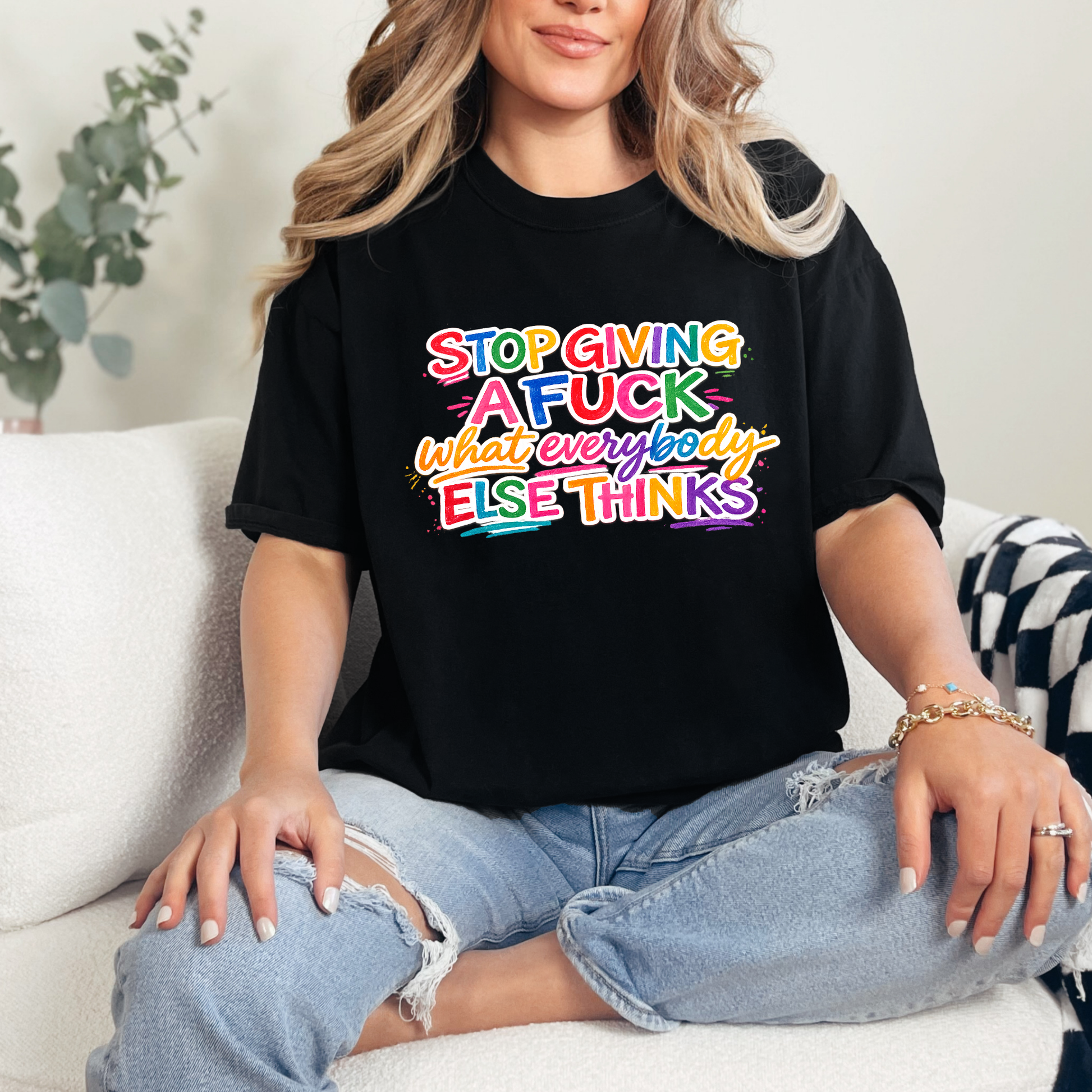 Wholesale Stop Giving A Graphic Tee - Black Tee