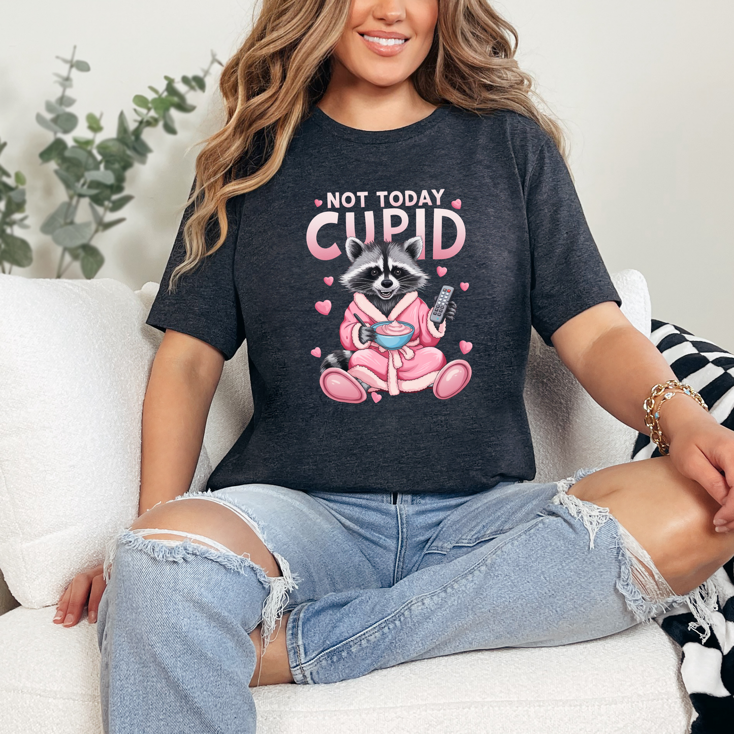 Wholesale Not Today Cupid Raccoon Graphic Tee - Dark Grey Heather Tee