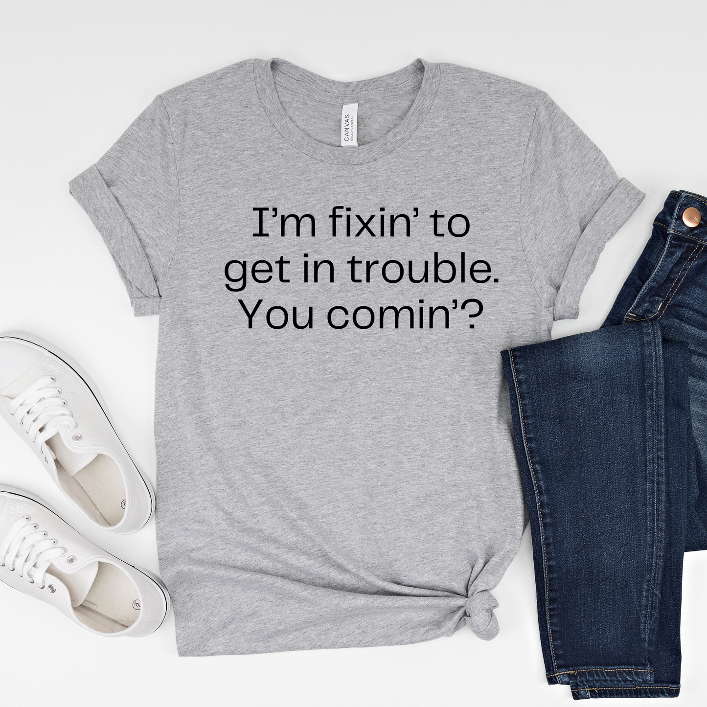 Wholesale Fixin' to get in trouble Graphic Tee - Grey Tee