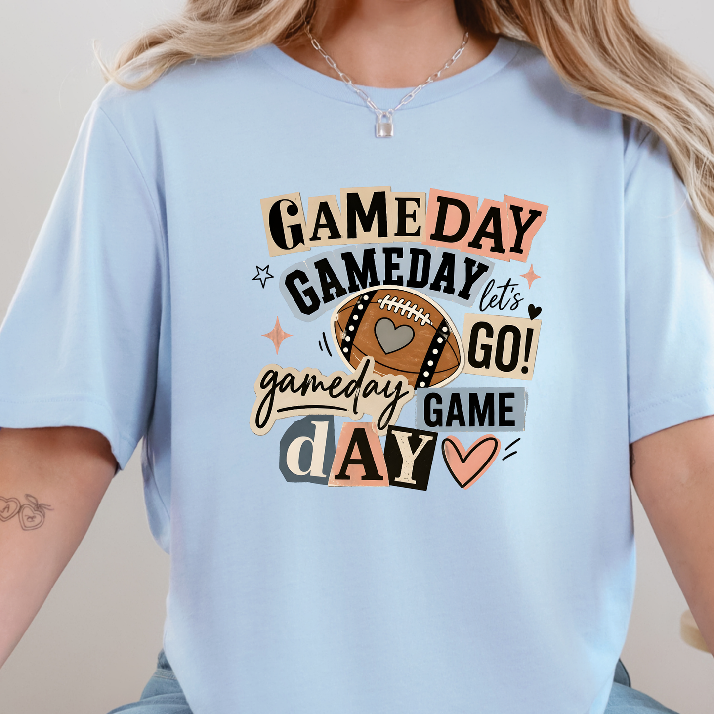 Wholesale Retro Game Day Graphic Tee - Baby Blue