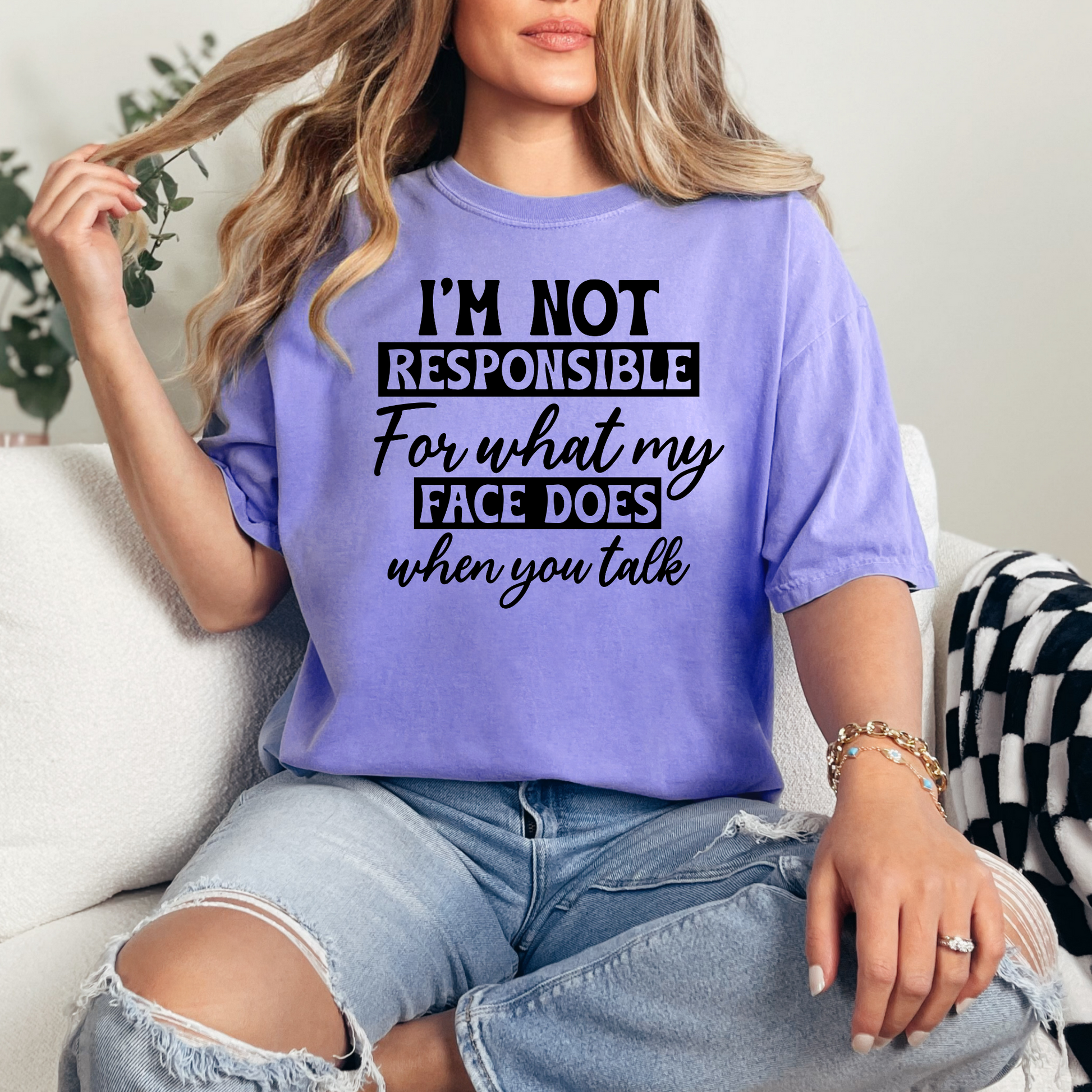 Wholesale What My Face Does Graphic Tee - CC Violet