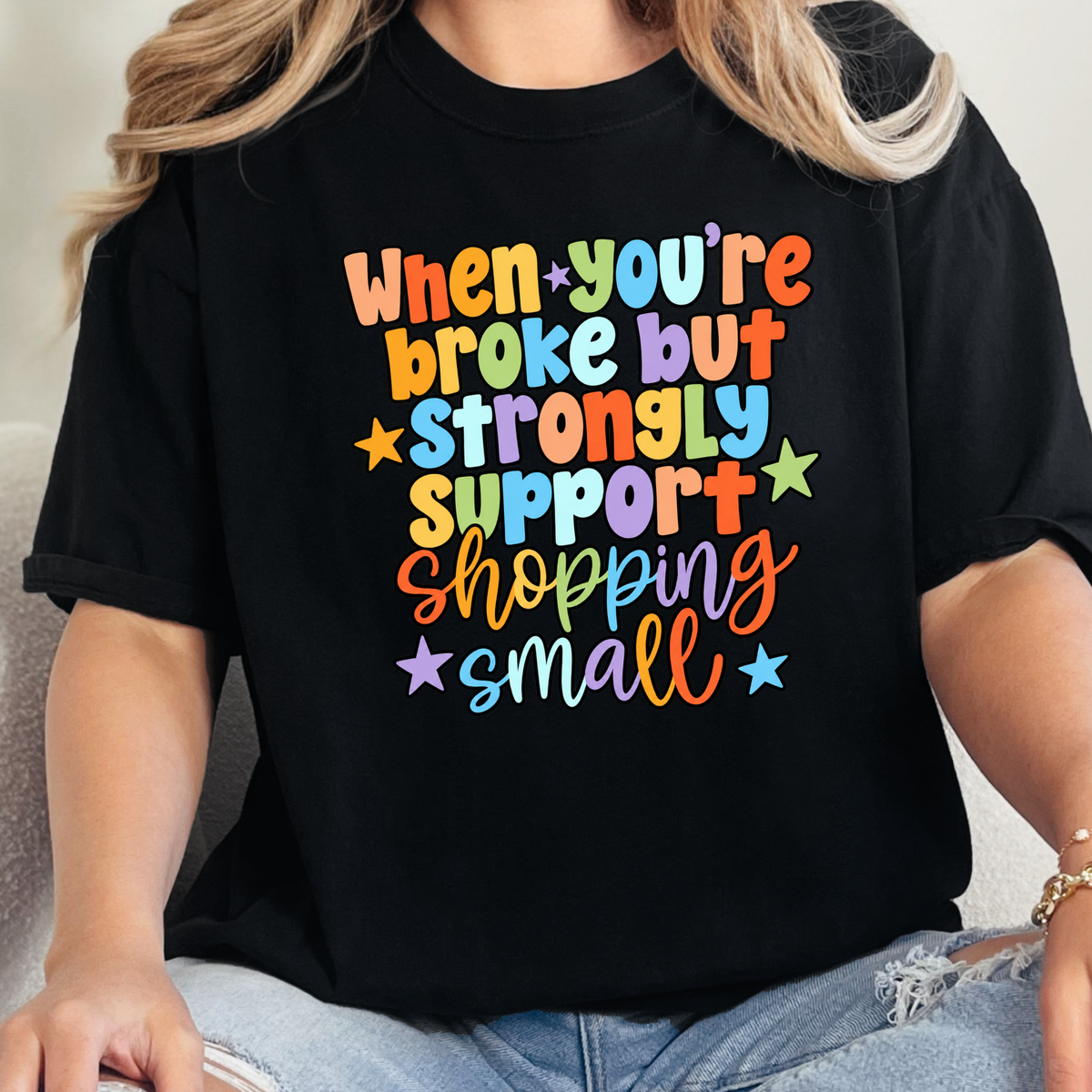 Wholesale Broke Support Small Graphic Tee - Black