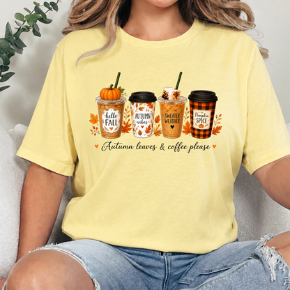 Wholesale Autumn Leaves & Coffee Please Graphic Tee - Heather French Vanilla