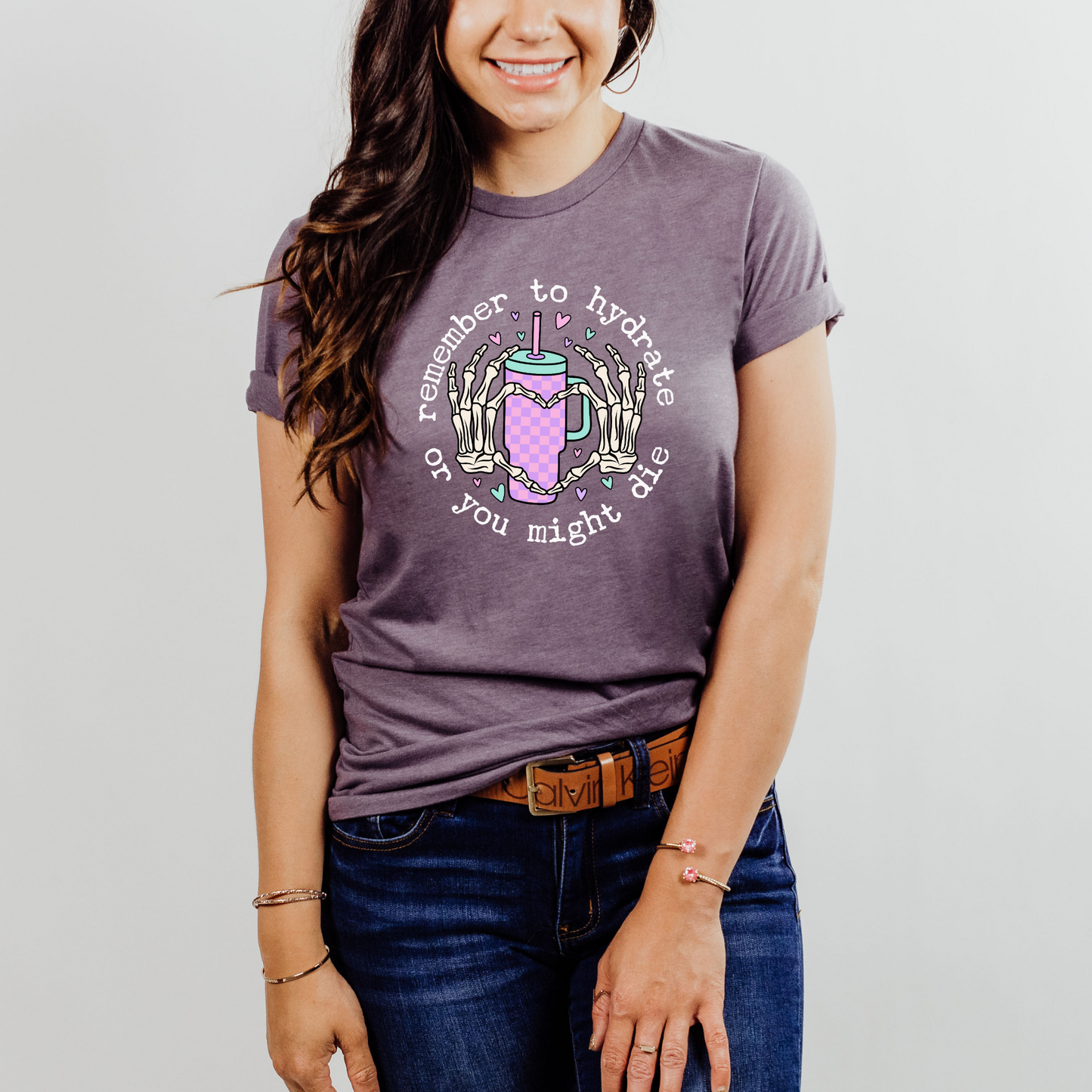 Wholesale Remember to Hydrate Graphic Tee - Heather Purple Tee