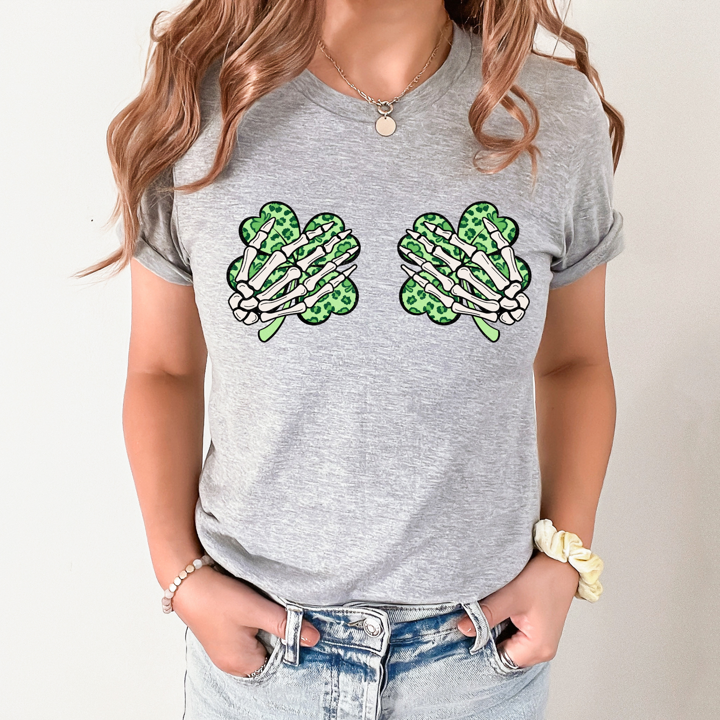 Wholesale Lucky Shamrocks Graphic Tee - Grey Tee