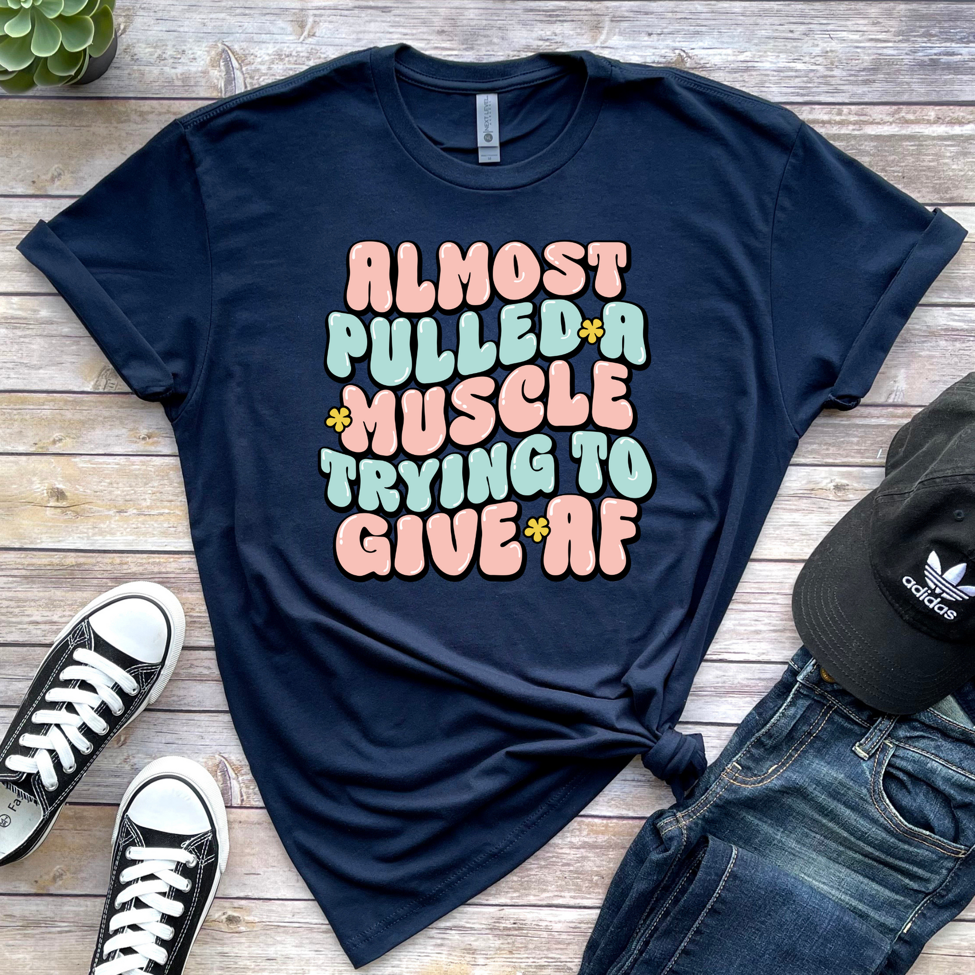 Wholesale Almost pulled a muscle Graphic Tee - Navy Tee