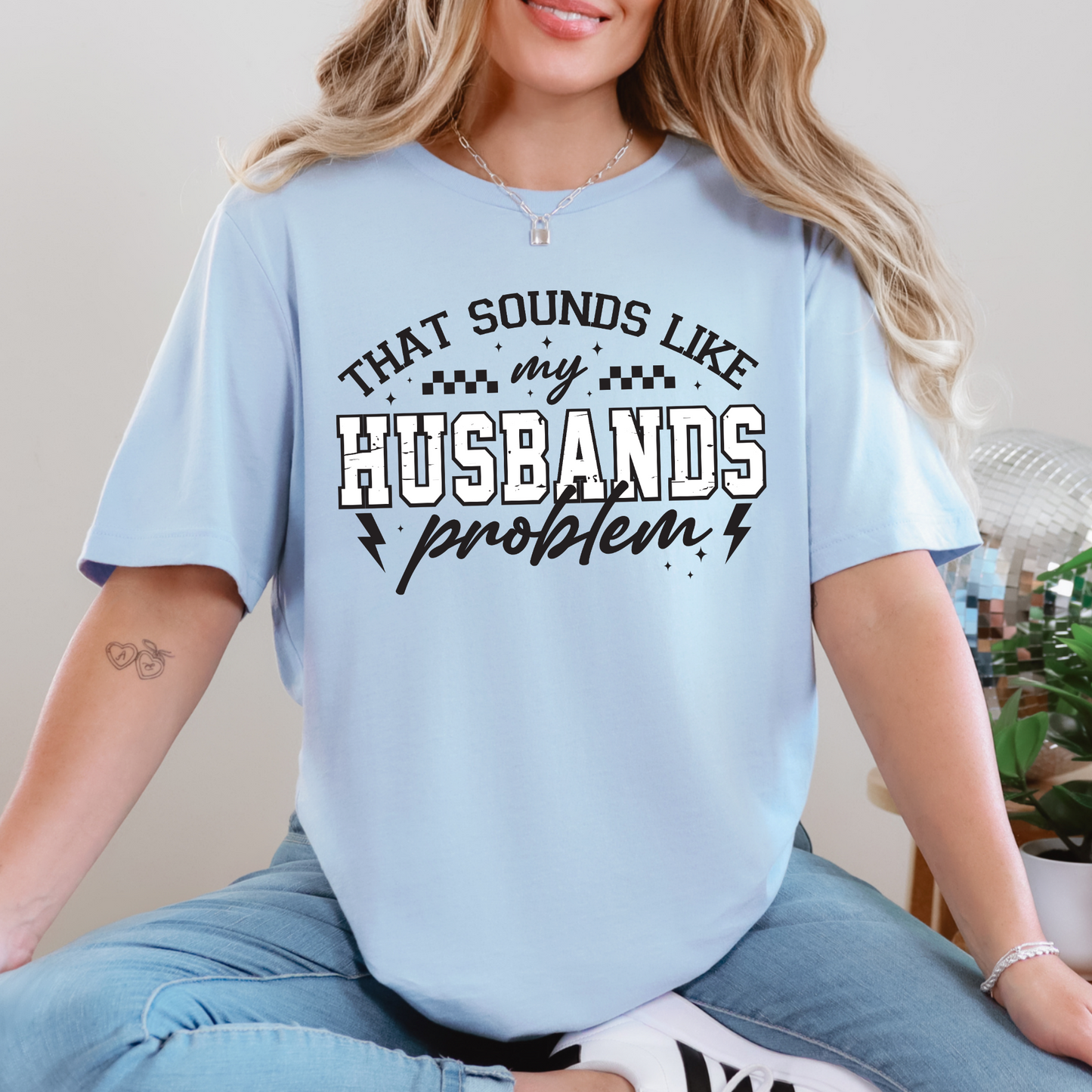 Wholesale Husbands Problem Graphic Tee - Baby Blue Tee