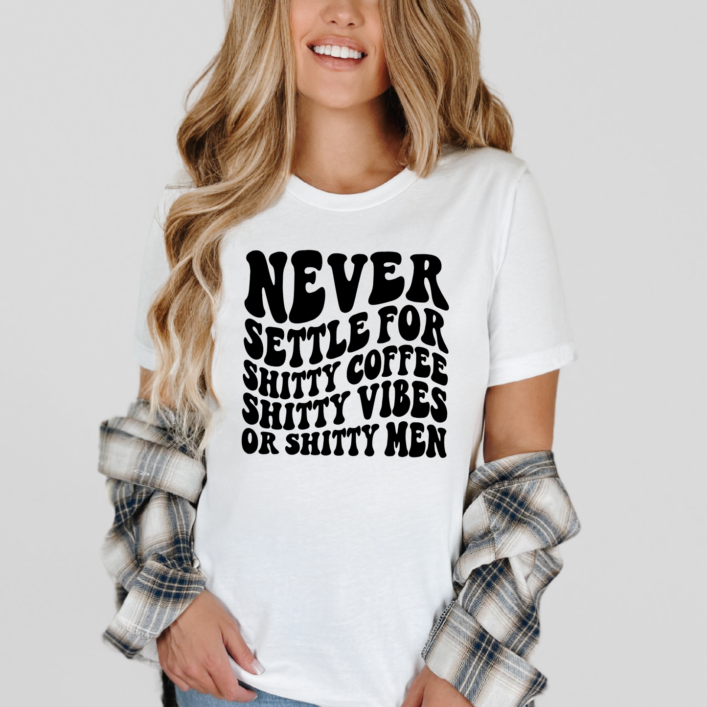 Wholesale Retro Never Settle Graphic Tee - White Tee