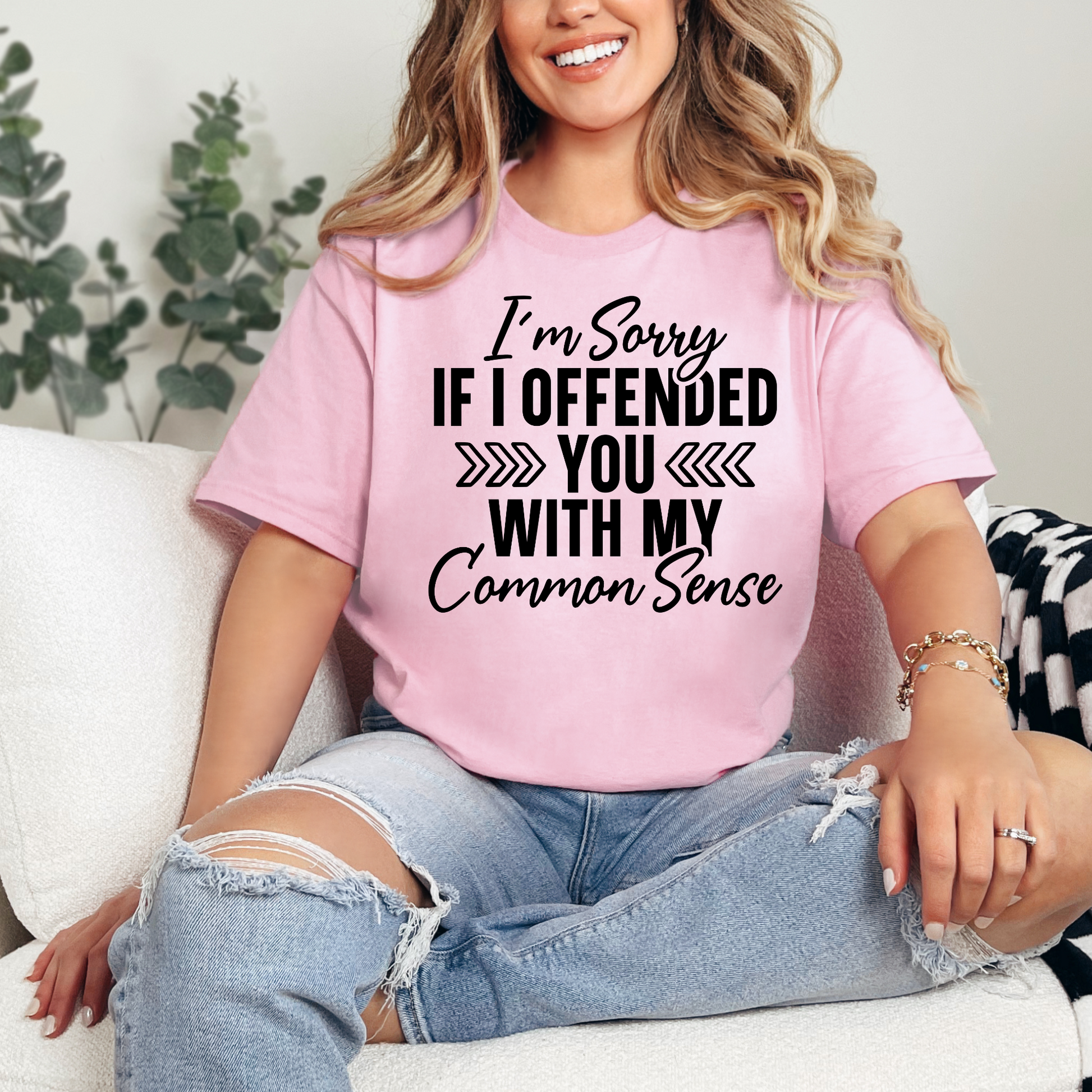 Wholesale Offended You with Common Sense Graphic Tee - Light Pink Tee