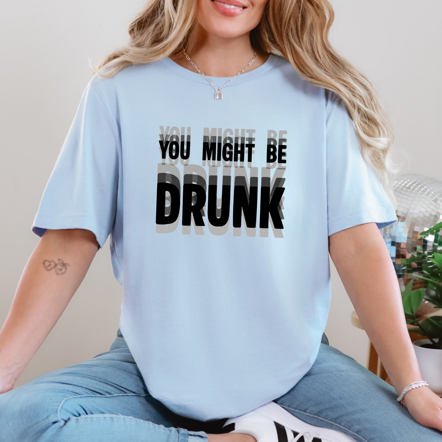Wholesale You Might Be Drunk Graphic Tee - Baby Blue Tee