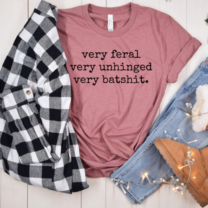 Wholesale Very Feral Very Unhinged Graphic Tee - Heather Mauve Tee