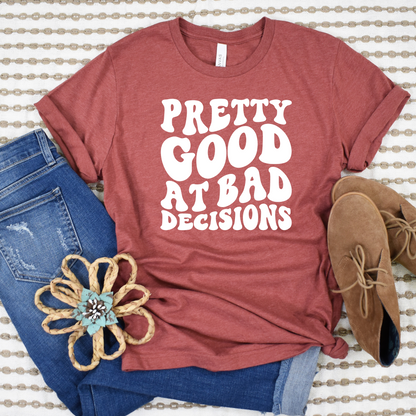 Wholesale Bad Decisions Graphic Tee - Heather Clay Tee