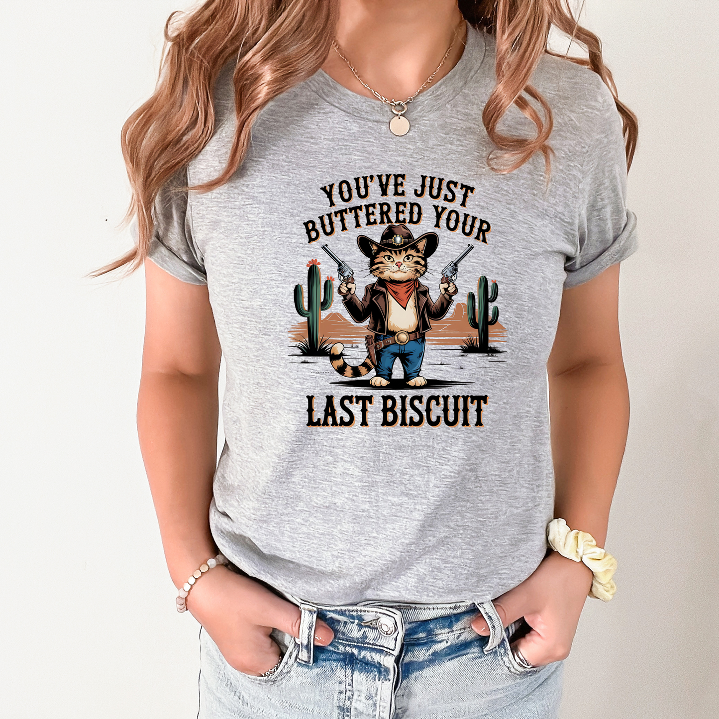 Wholesale Buttered your last biscuit Graphic Tee - Heather Dust Tee