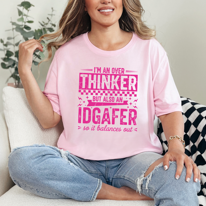 Wholesale Over Thinker IDGAFER Graphic Tee - Soft Pink Tee