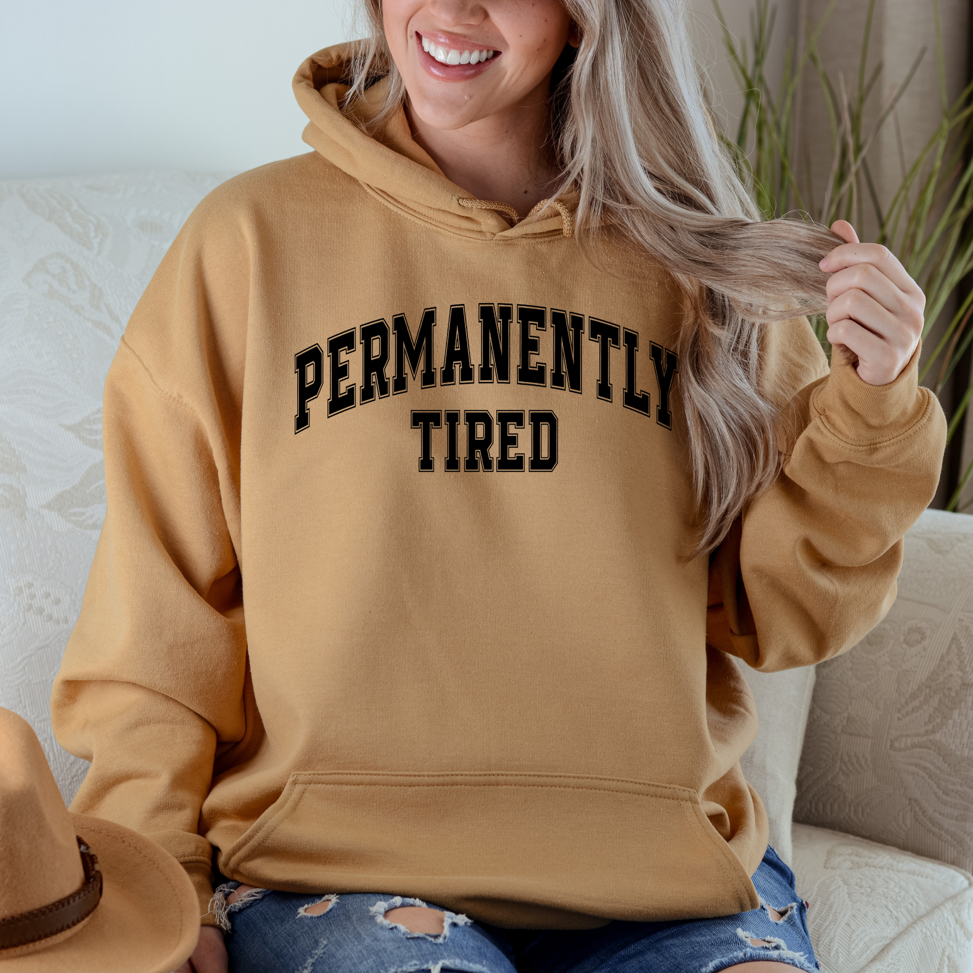 Wholesale Permanently Tired Graphic Tee - Old Gold