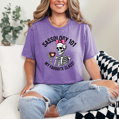 Wholesale Sassology 101 Graphic Tee - Heather Team Purple Tee