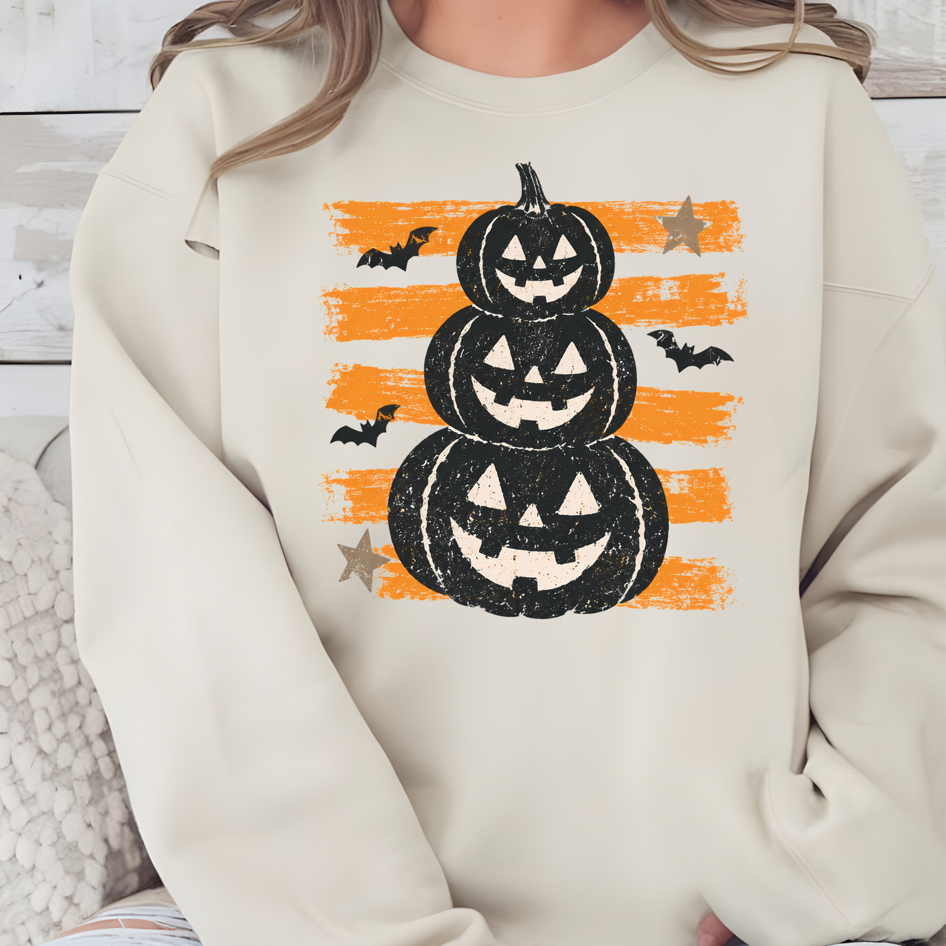Wholesale Retro Vintage Halloween Pumpkin Graphic Sweatshirt - Sand