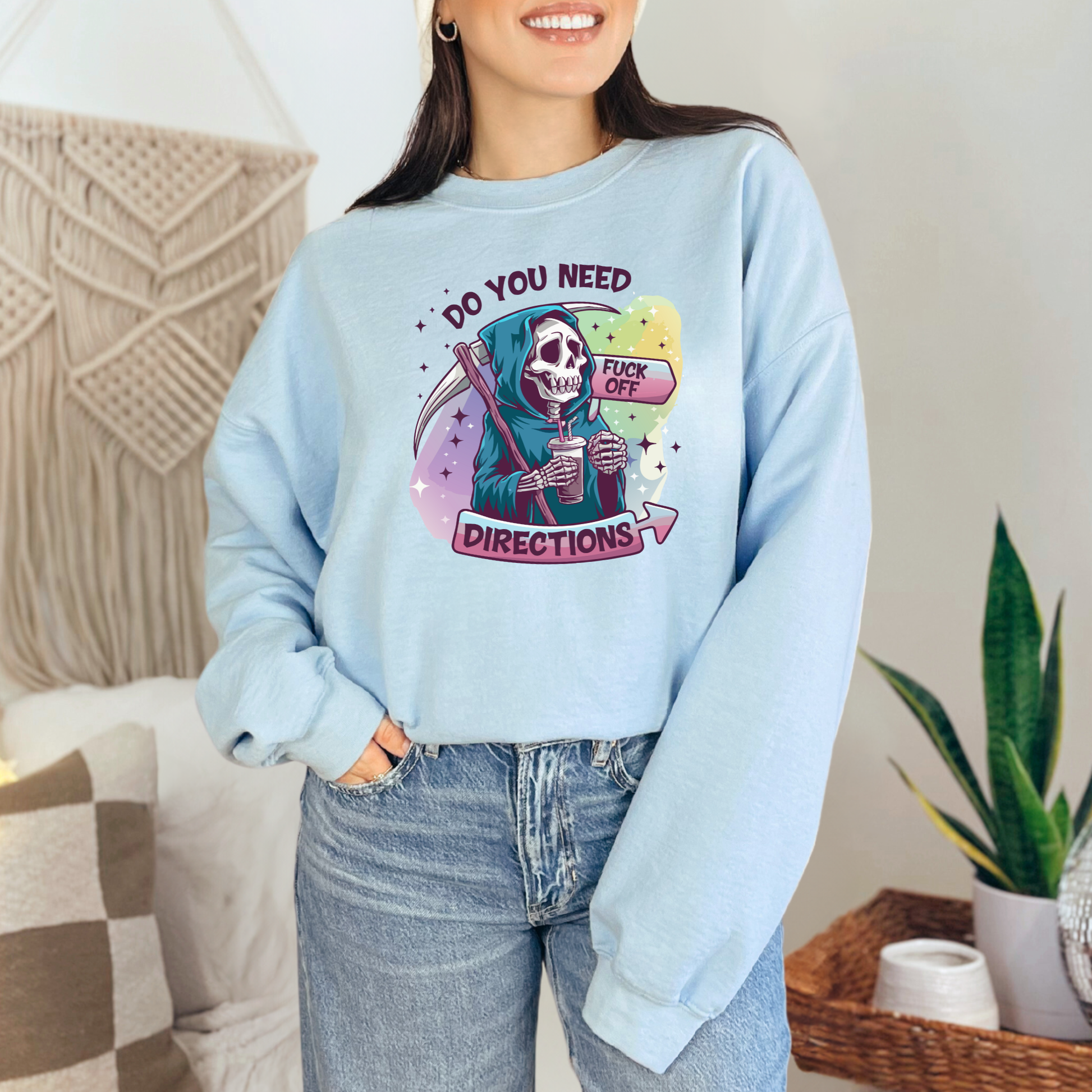 Wholesale Do You Need Directions Sweatshirt - Light Blue Sweatshirt