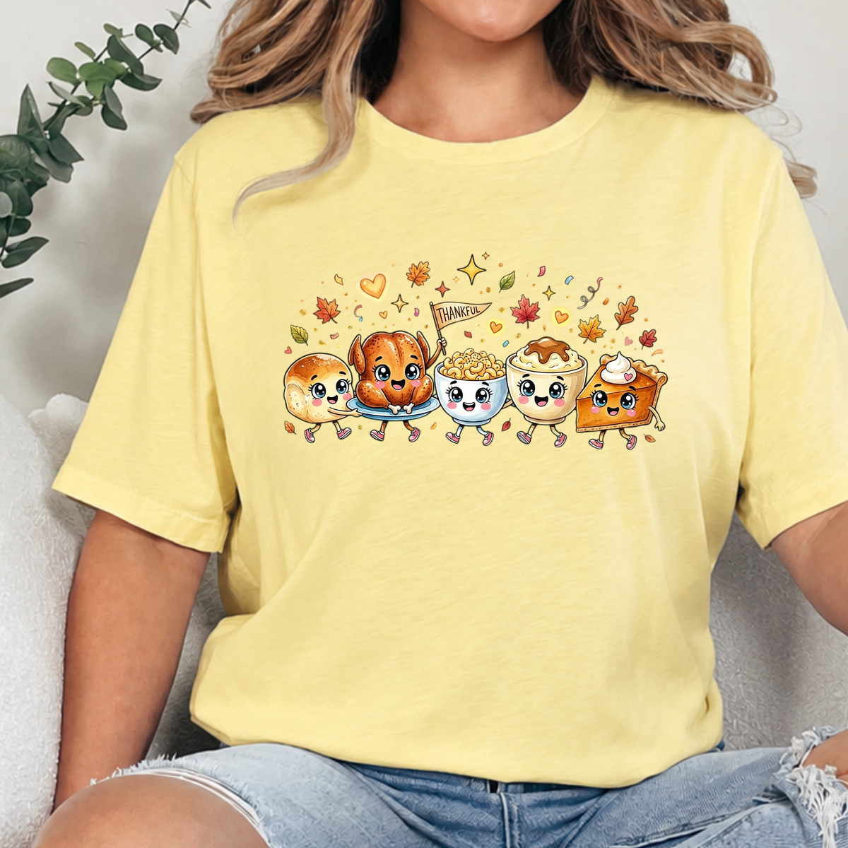 Wholesale Thanksgiving Doodles Graphic Tee - Heather French Vanilla