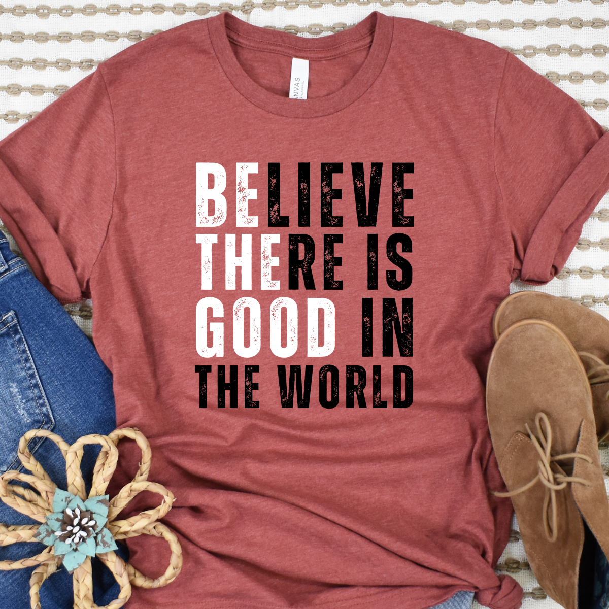 Wholesale Believe There is Good in the World Graphic Tee - Heather Clay Tee