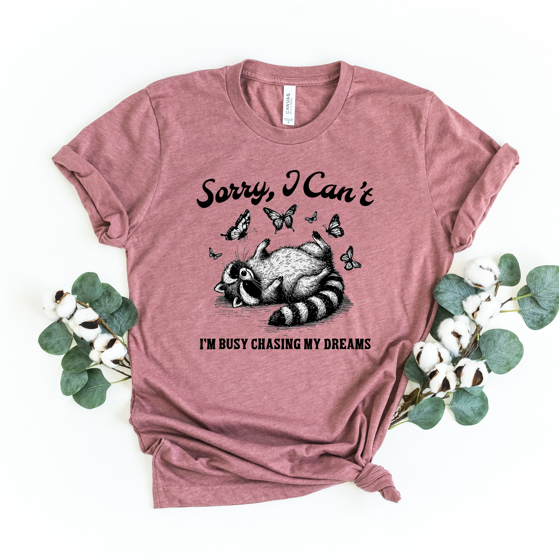 Wholesale Raccoon Busy Chasing Dreams Graphic Tee - Heather Mauve Tee