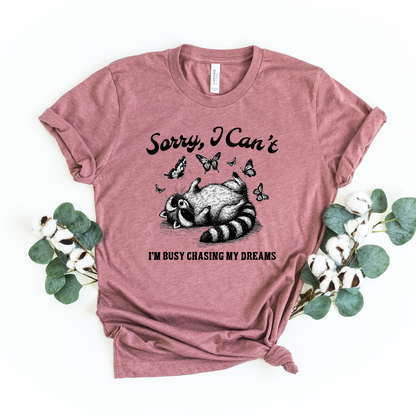 Wholesale Raccoon Busy Chasing Dreams Graphic Tee - Heather Mauve Tee