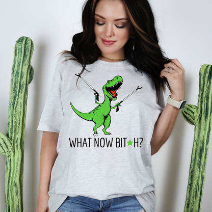 Wholesale What now Bitch Graphic Tee - Ash Grey Tee