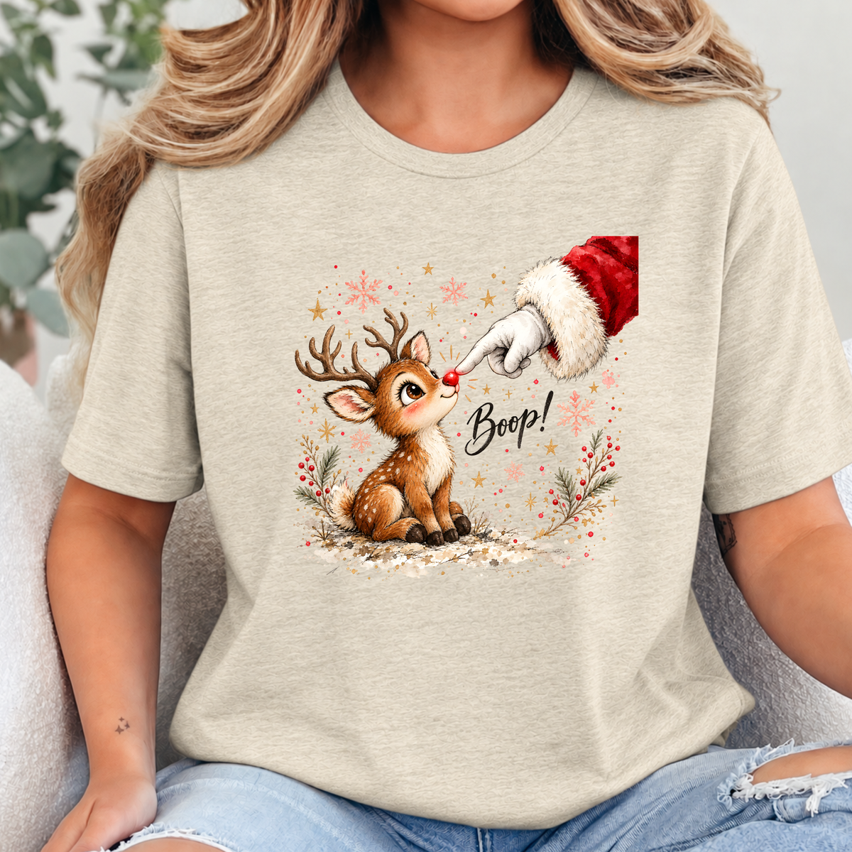 Wholesale Boop Reindeer Graphic Tee - Soft Cream