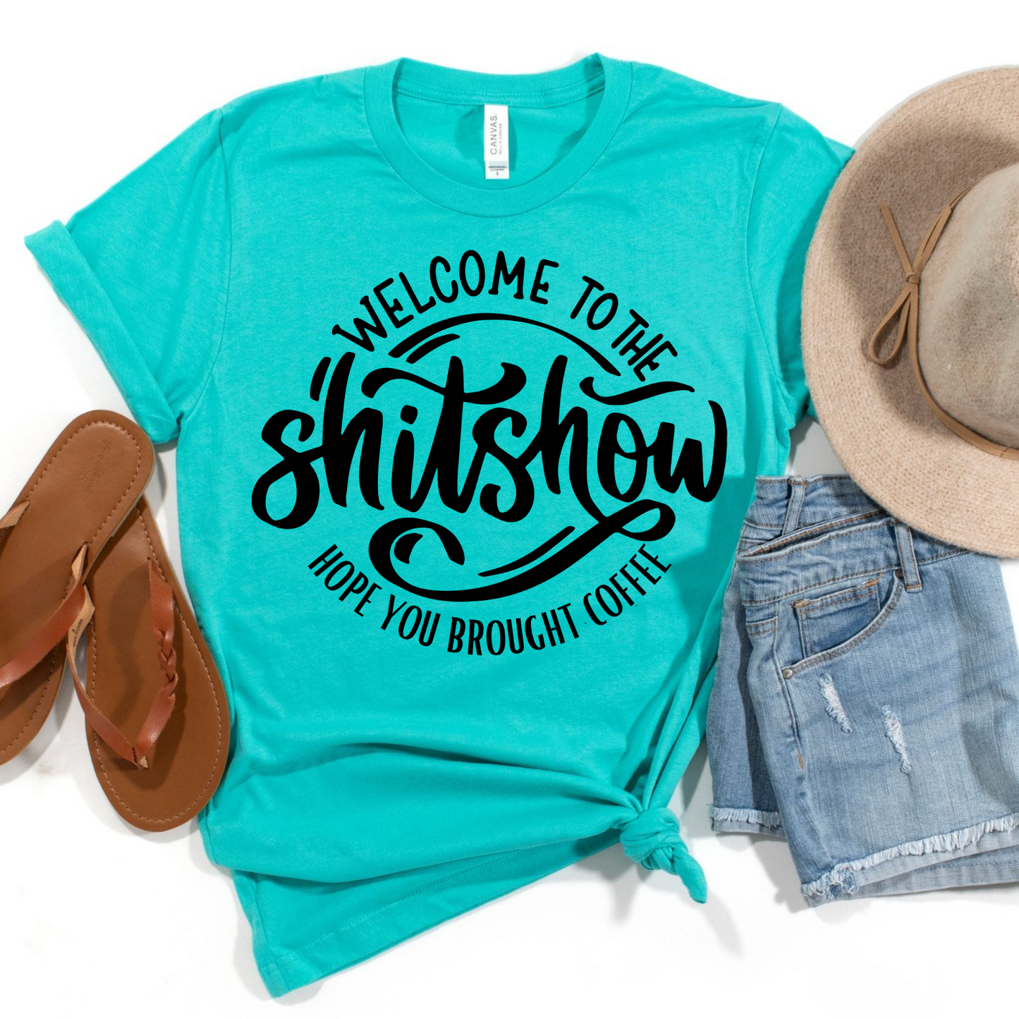Wholesale Hope You Brought Coffee Graphic Tee - Teal