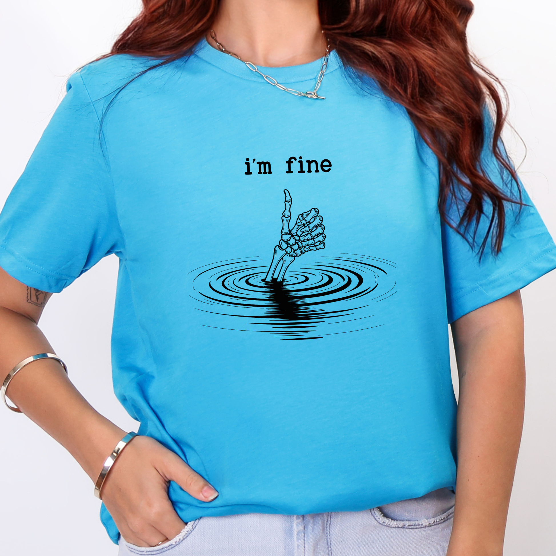 Wholesale I'm Fine Hand Graphic Tee - Heather Aqua Tee