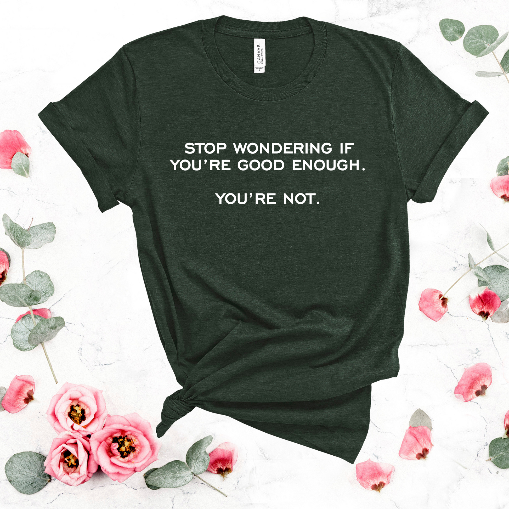 Wholesale Stop Wondering Graphic Tee - Heather Forest Tee